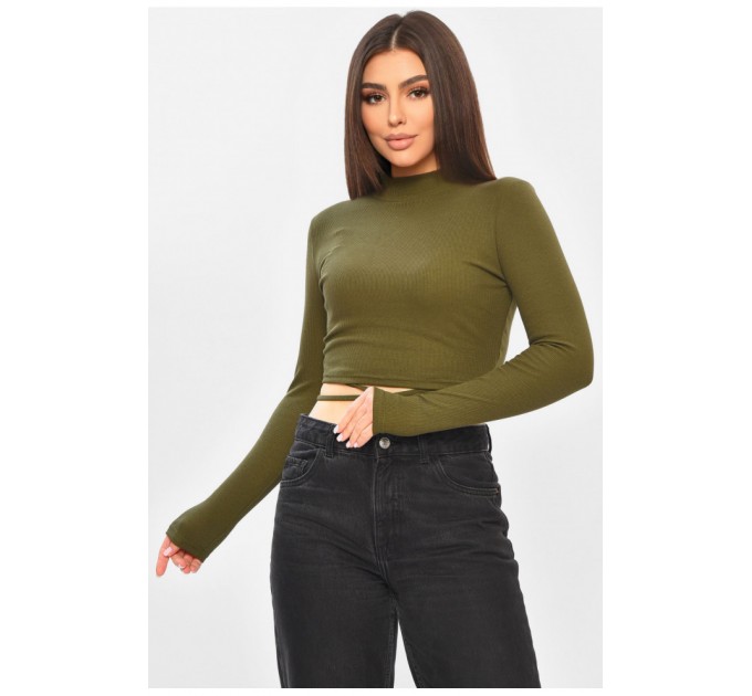 Кофта жіноча однотонна в рубчик кольору хакі 201984L