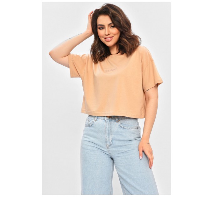 Женская футболка однотонная темно-бежевого цвета 202058L