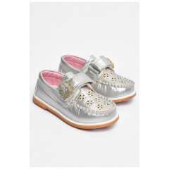 Мокасини дитячі для дівчинки сріблястого кольору 202325L