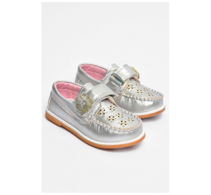 Мокасини дитячі для дівчинки сріблястого кольору 202325L