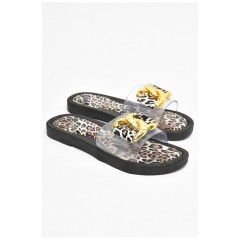 Подростковые шлепанцы для девочки силиконовый верх с леопардовым принтом 202843L