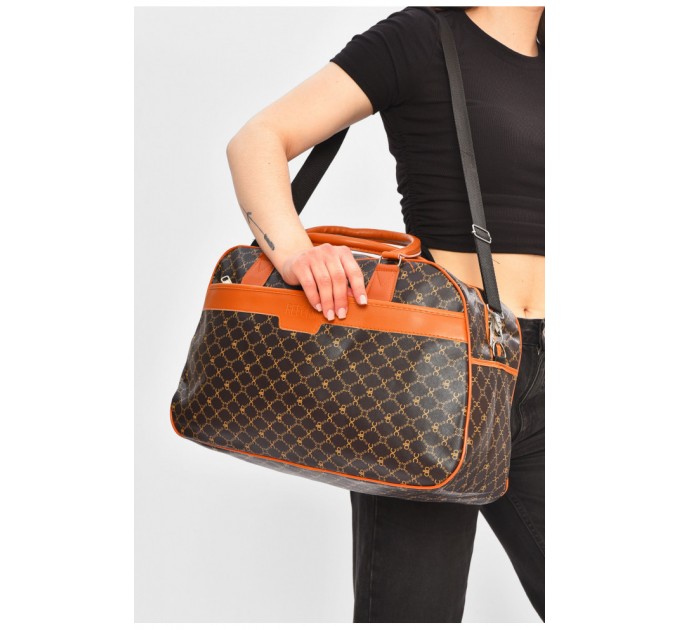 Сумка дорожня унісекс екошкіра коричневого кольору з принтом 202939L