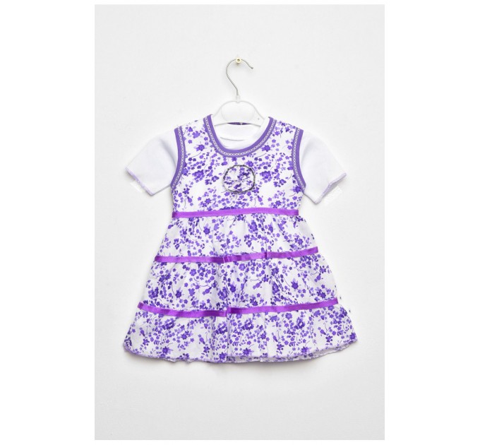 Костюм дитячий для дівчинки біло-фіолетового кольору сарафан+футболка 203045L