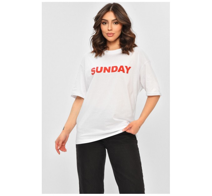 Футболка жіноча однотонна білого кольору з написом 203779L