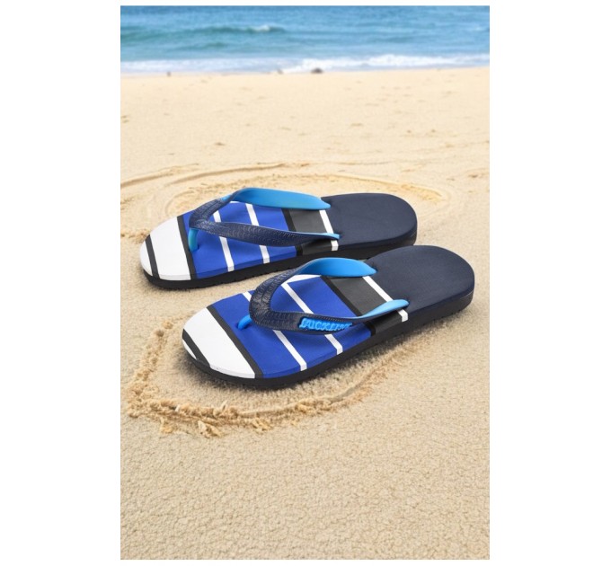 Вьетнамки женские пена черно-синего цвета в полоску 204390L