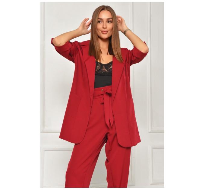 Піджак жіночий однотонний бордового кольору 204709L