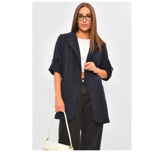 Женский пиджак однотонный темно-синего цвета 204710L