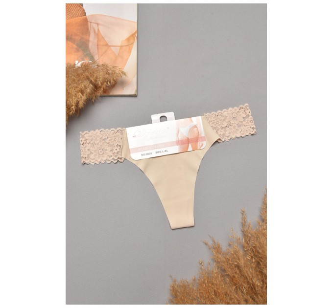 Стрінги жіночі однотонні бежевого кольору 204832L