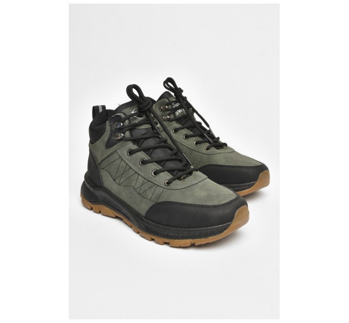 Черевики чоловічі зимові на хутрі темно-зеленого кольору 204880L