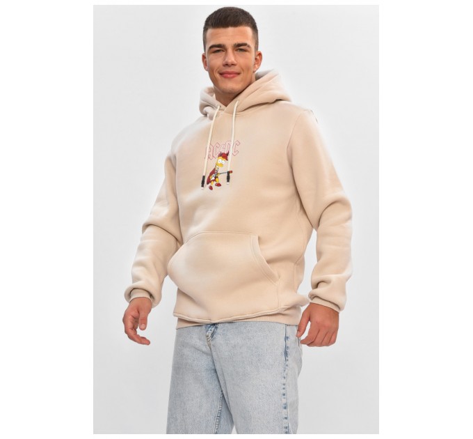 Худі чоловіче на флісі світло-бежевого кольору з принтом 205038L