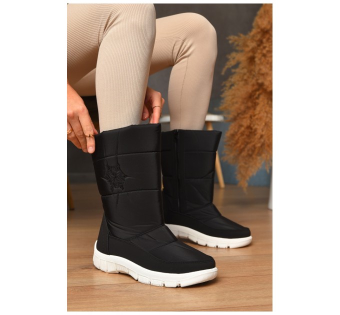 Дутики жіночі на хутрі чорно-білого кольору 205604L