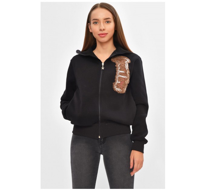 Подростковая кофта на флисе для девочки черного цвета 205839L