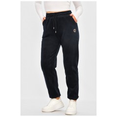 Штани жіночі на флісі темно-синього кольору з принтом 205869L