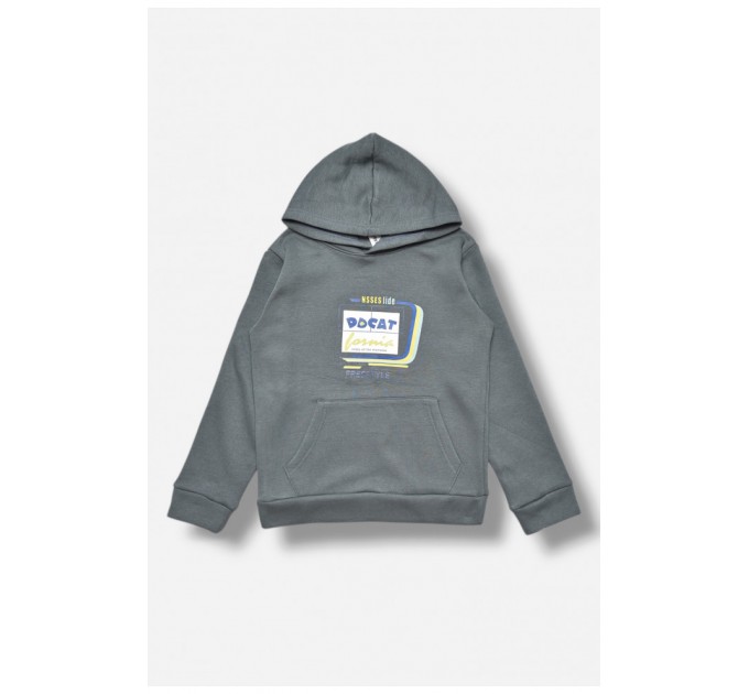 Свитшот детский для мальчика на флисе темно-серого цвета 205987L