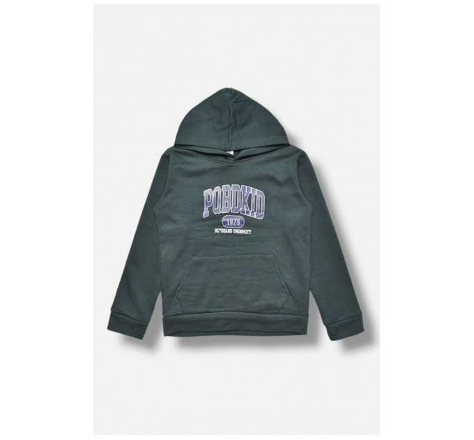 Світшот дитячий для хлопчика на флісі темно-зеленого кольору 205988L