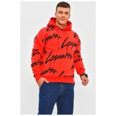 Худі чоловіче на флісі червоного кольору з принтом 206447L Худі чоловіче на флісі червоного кольору з принтом 206447L