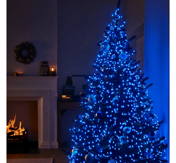 Гірлянда Нитка вулична 300 LED 30 м від мережі біла нитка, синій