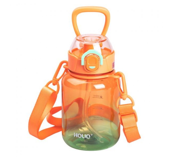 Пляшка для напоїв з ремінцем та трубочкою 700 мл, помаранчевий