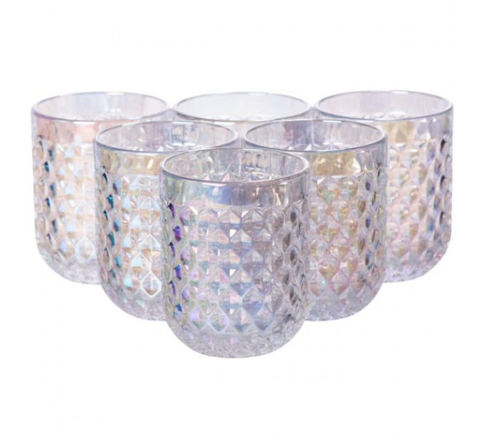 Набір склянок 6 штук по 250 мл із товстогого скла рельєфні, rainbow