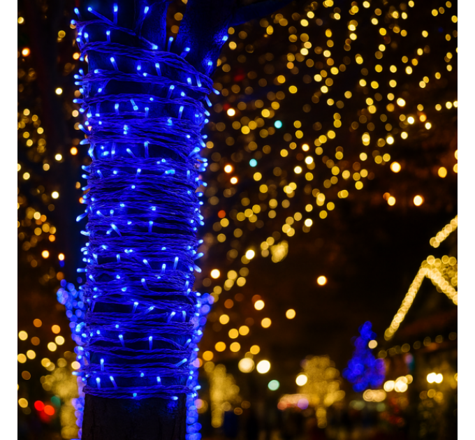Гірлянда Нитка вулична 300 LED 30 м від мережі біла нитка, синій