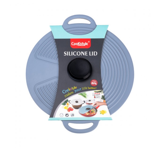 Кришка для посуду силіконова універсальна діаметром 20,4 см, сірий