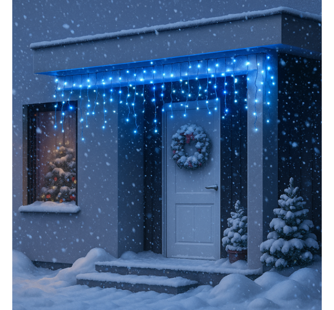 Гірлянда Бахрома вулична 105 LED 6 м від мережі чорна нитка, синій