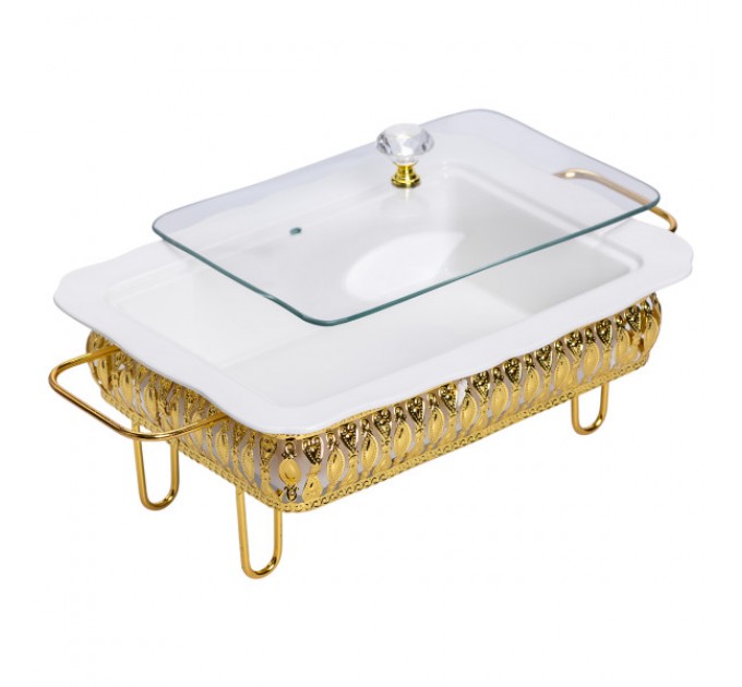 Мармитница фарфоровая 1.5 л прямоугольная на металлической подставке, белый