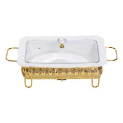 Мармитница фарфоровая 1.5 л прямоугольная на металлической подставке, белый