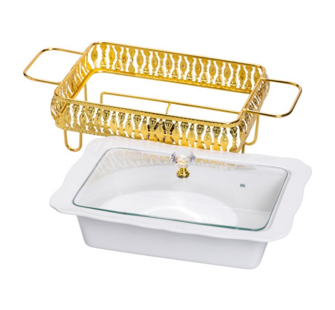 Мармитница фарфоровая 1.5 л прямоугольная на металлической подставке, белый