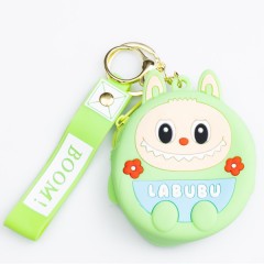 Гаманець-брелок Лабубу силіконовий на блискавці 7,5*7*2,5 см, салатовий