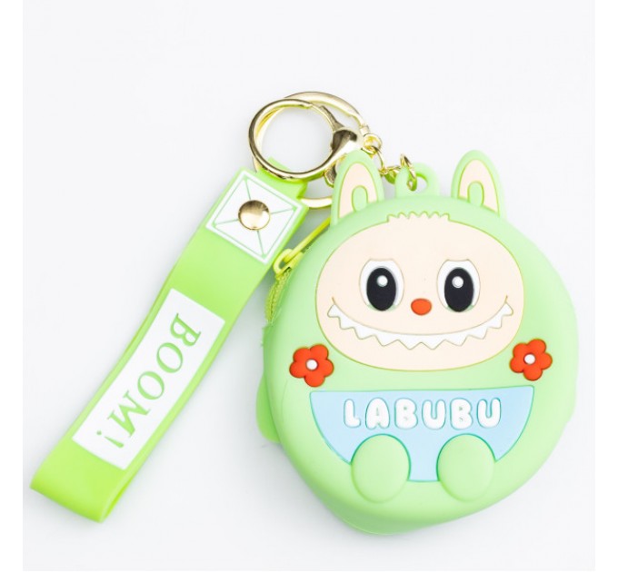 Гаманець-брелок Лабубу силіконовий на блискавці 7,5*7*2,5 см, салатовий