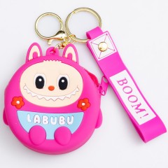 Кошелек-брелок Лабубу силиконовый на молнии 7,5*7*2,5 см, малиновый