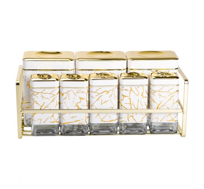 Набір ємностей для зберігання 8 штук по 650/150 мл на металевій підставці, білий