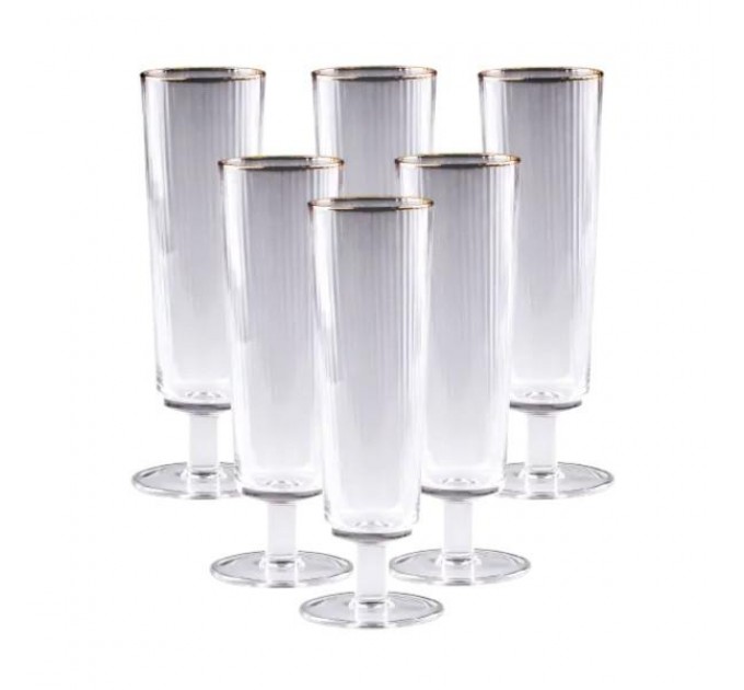 Набор бокалов для шампанского фигурных ребристых 6 штук по 300 мл