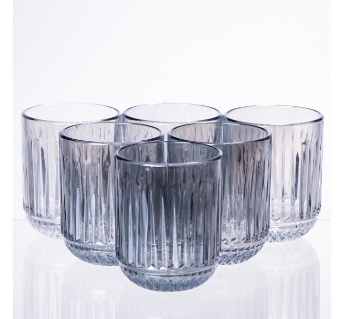 Набор стаканов 6 штук по 250 мл. из толстого стекла ребристые, голубой Набор стаканов 6 штук по 250 мл. из толстого стекла ребристые, голубой