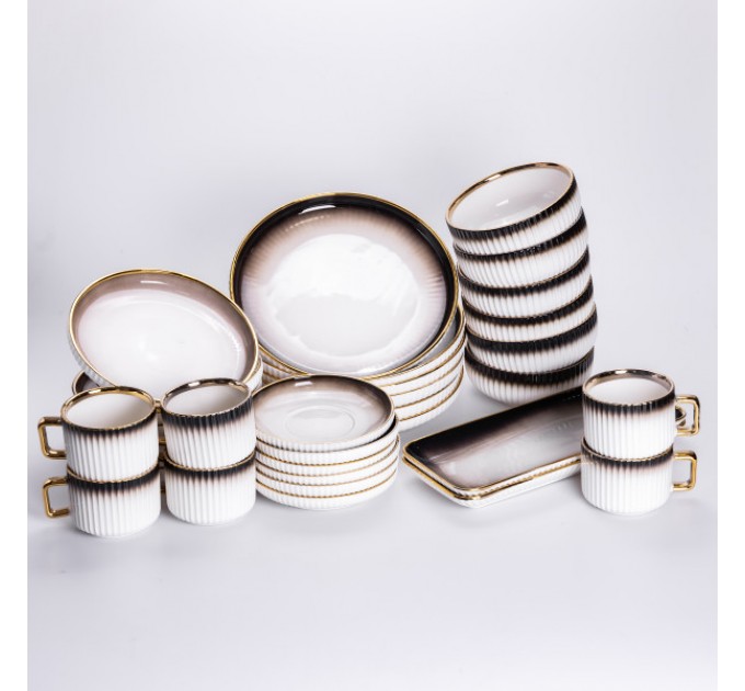 Сервиз фарфоровый столовый 32 предмета на 6 персон, коричневый