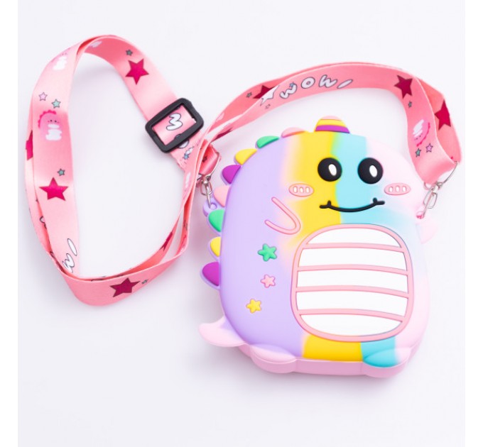 Сумочка-гаманець Динозавр силіконова на блискавці 12*11*3 см, райдужний