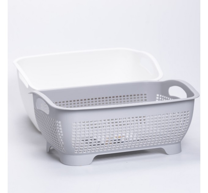 Кошик для миття овочів та фруктів пластиковий 32*23*13 см, білий