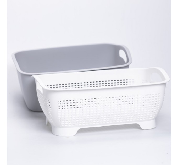 Кошик для миття овочів та фруктів пластиковий 32*23*13 см, сірий