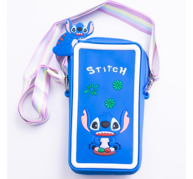 Сумочка-футляр для телефона Стич силиконовая на молнии 17*10*3 см