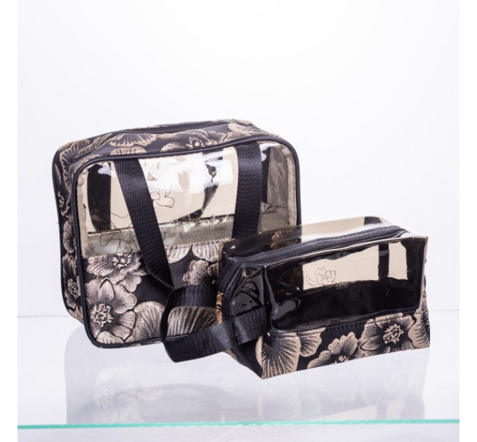 Набор прозрачных косметичек 2 штуки 22*11*18/17*10*11 см, черный Набор прозрачных косметичек 2 штуки 22*11*18/17*10*11 см, черный