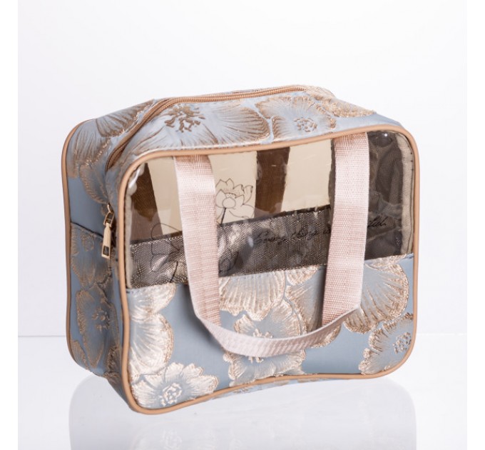 Набор прозрачных косметичек 2 штуки 22*11*18/17*10*11 см, голубой