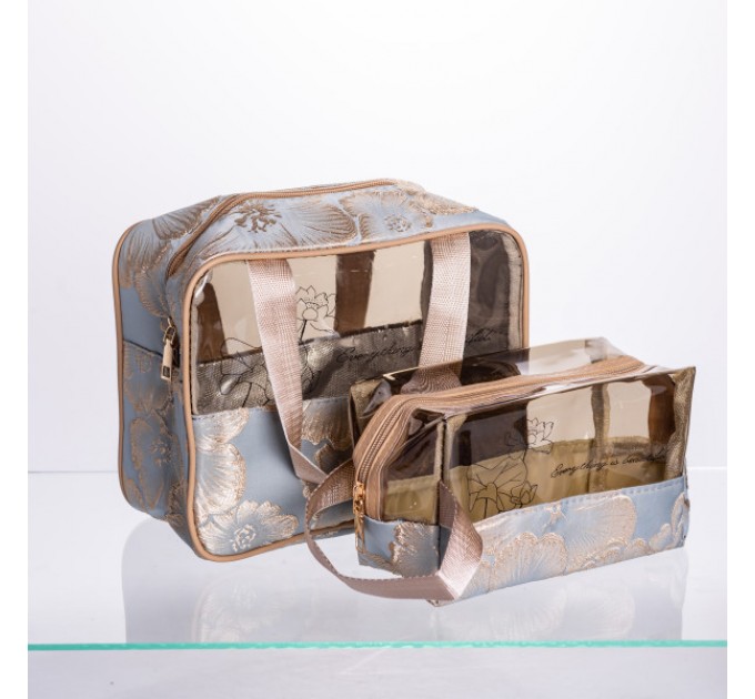 Набор прозрачных косметичек 2 штуки 22*11*18/17*10*11 см, голубой