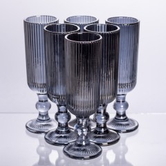 Келих для шампанського фігурний прозорий ребристий з товстого скла набір 6 штук, сірий