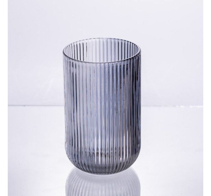 Набір склянок із товстого скла 6 штук по 400 мл ребристі, сірий