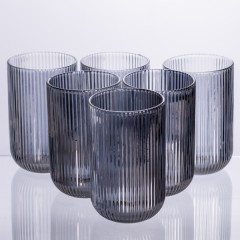 Набір склянок із товстого скла 6 штук по 400 мл ребристі, сірий