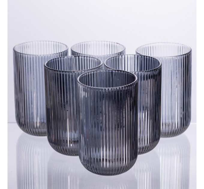 Набір склянок із товстого скла 6 штук по 400 мл ребристі, сірий