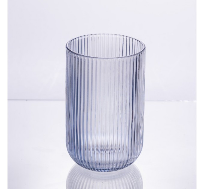 Набір склянок із товстого скла 6 штук по 400 мл ребристі, блакитний