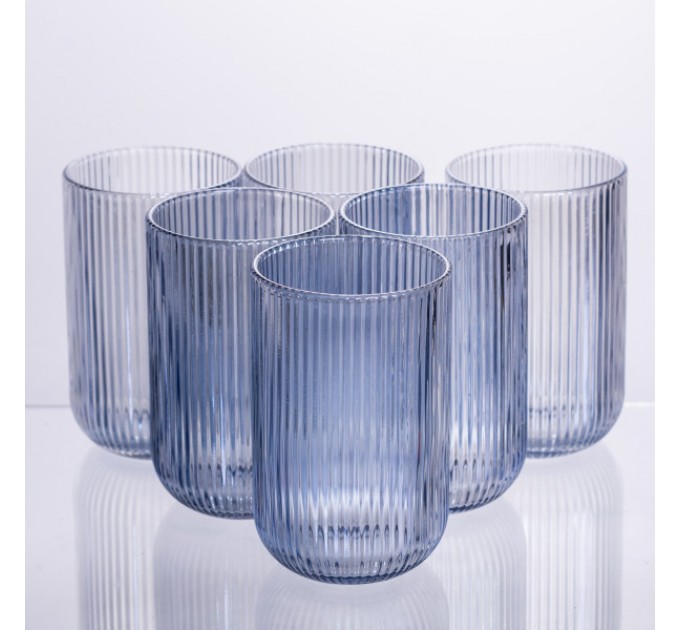 Набір склянок із товстого скла 6 штук по 400 мл ребристі, блакитний