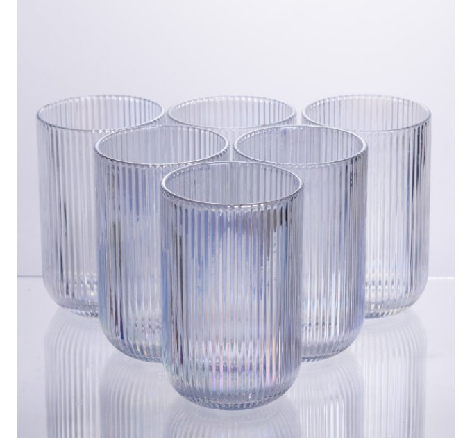 Набор стаканов из толстого стекла 6 штук по 400 мл ребристые, rainbow Набор стаканов из толстого стекла 6 штук по 400 мл ребристые, rainbow